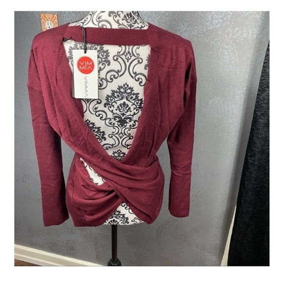 Vimmia Shavasana Reversible Sweater in Burgundy.  Long sleeve athleisure top - Picture 9 of 10